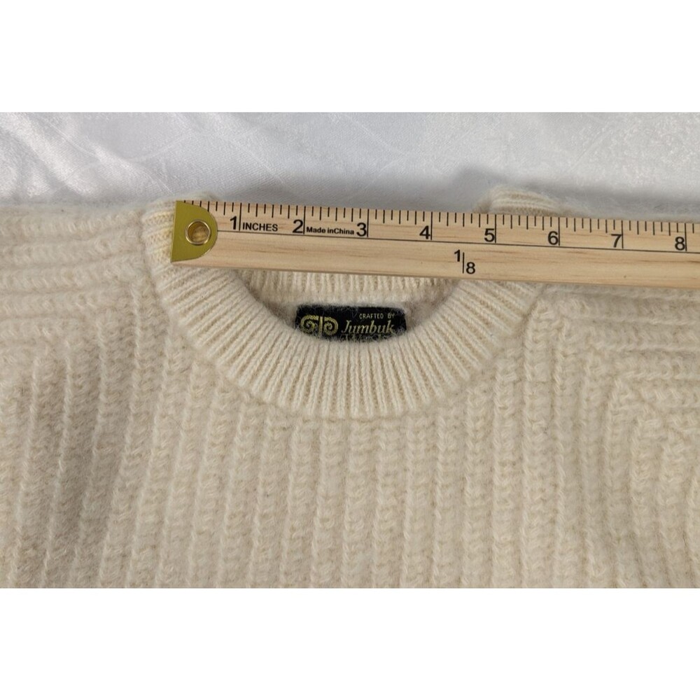 Vintage Jumbuk Wools Australia Pure New Wool Sweater M Cream Rib Knit - Picture 9 of 9